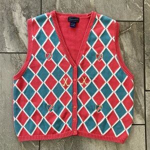 🤍 Charter Club Vintage Cotton Knit Golf Vest Size XL Oversized Argyle